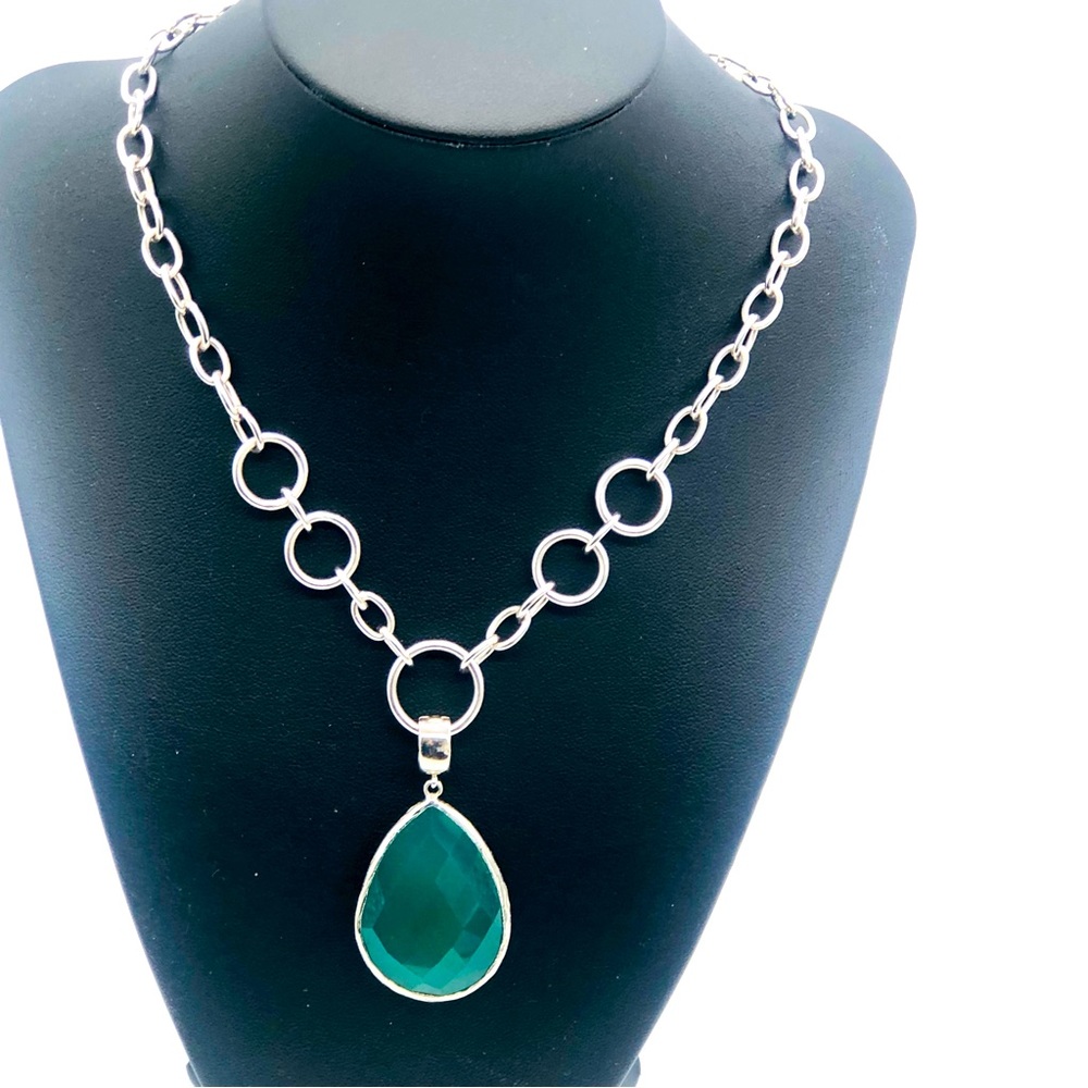 Sterling Silver Green Cuarzo Necklace